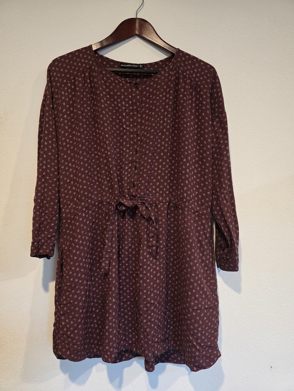 Abercrombie & Fitch Floral Tunic Mini Dress Sz XL Petite Burgundy Long Sleeve